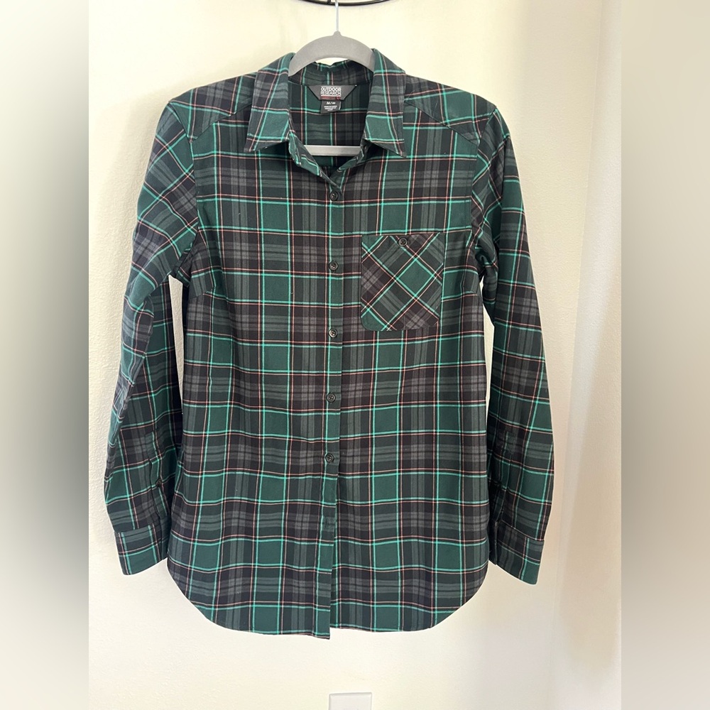 $89 Oudoor Research Kulshan Flannel Tunic Shirt Women Green Fir Sz Med
